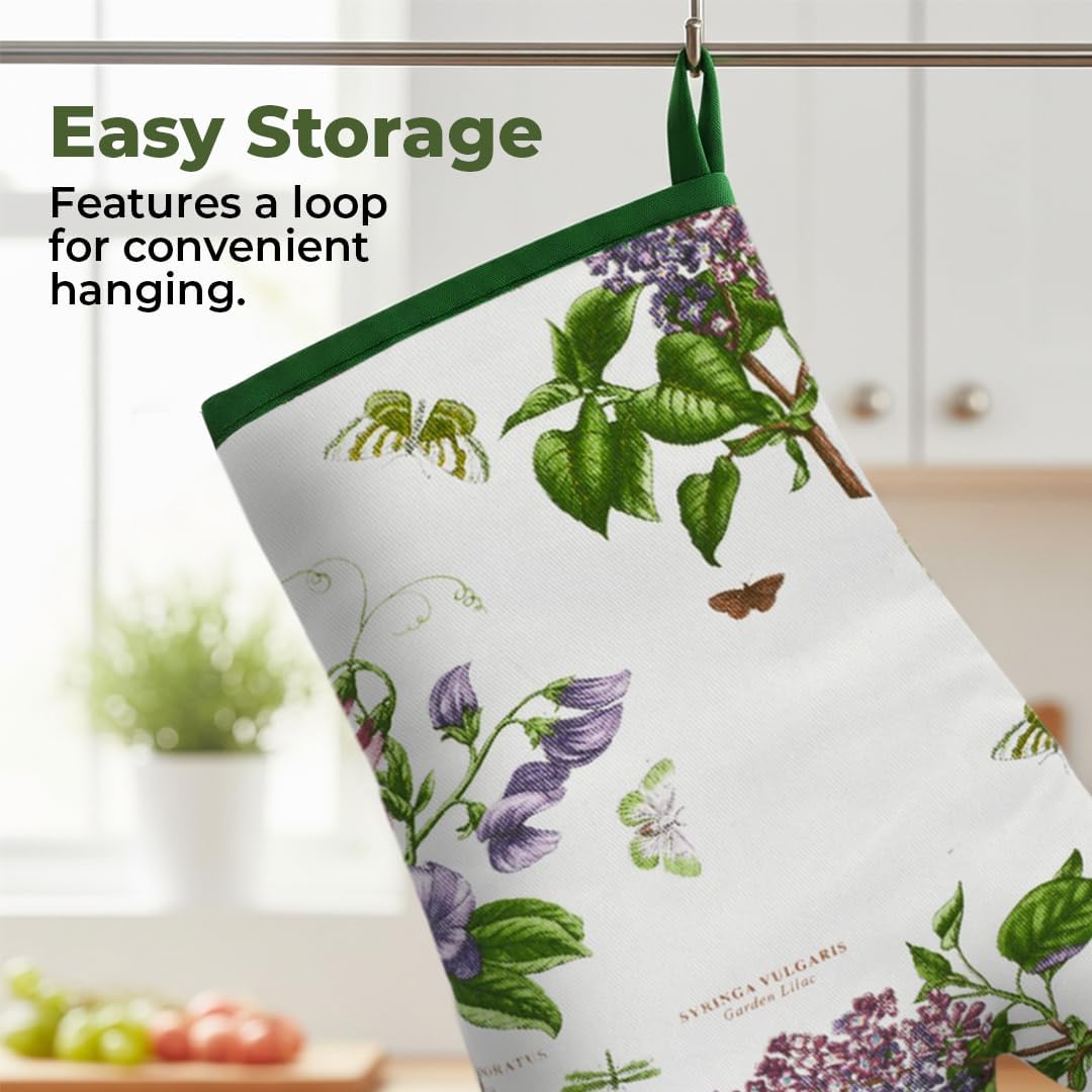 Pimpernel Botanic Garden 14.5" Gauntlet Oven Glove | Floral Motif | Cotton Textile Blend | Machine Washable | Ideal for