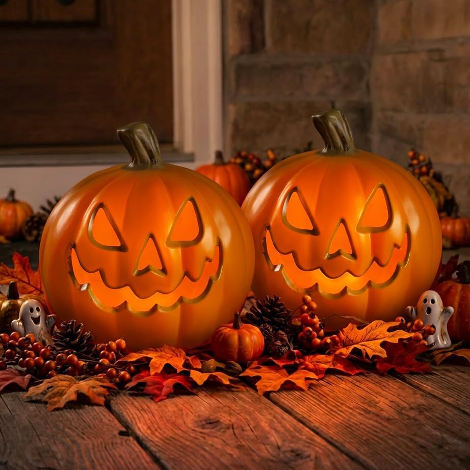 Xodus Battery Operated LED Light Pumpkin, Jack-O-Lantern, 8.5-inch, 2 Pack
