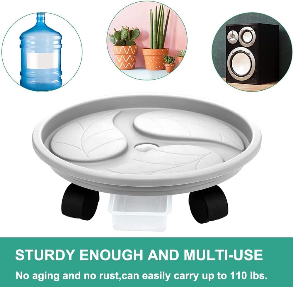 4 Packs 13 inch Plant Caddy with 4 Wheels and Drainage Tray,Round Flower Pot Mover,Garden Rolling Plant Stand with