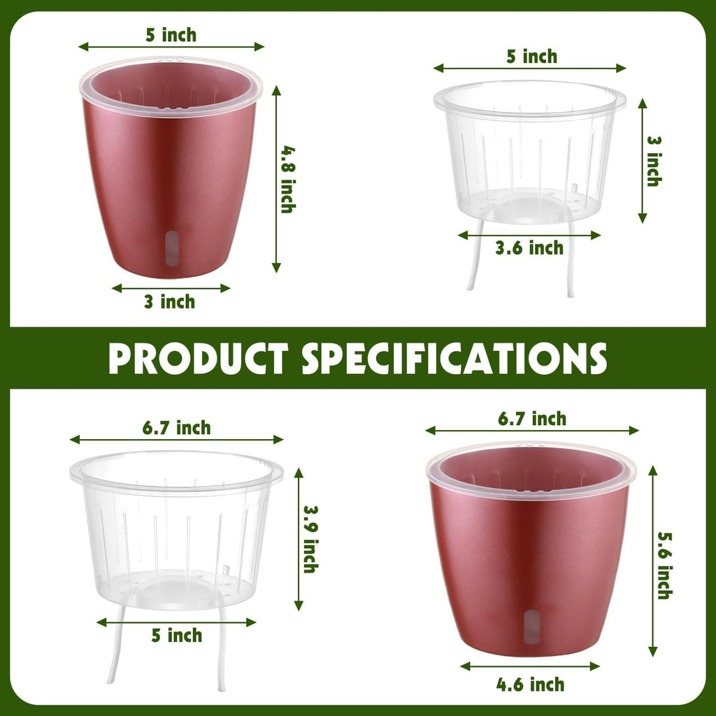 Self Watering Pots for Indoor Plants, 4-Pack 6.7'' Self Watering Planter with Drainage Holes, Small African Violet Pots