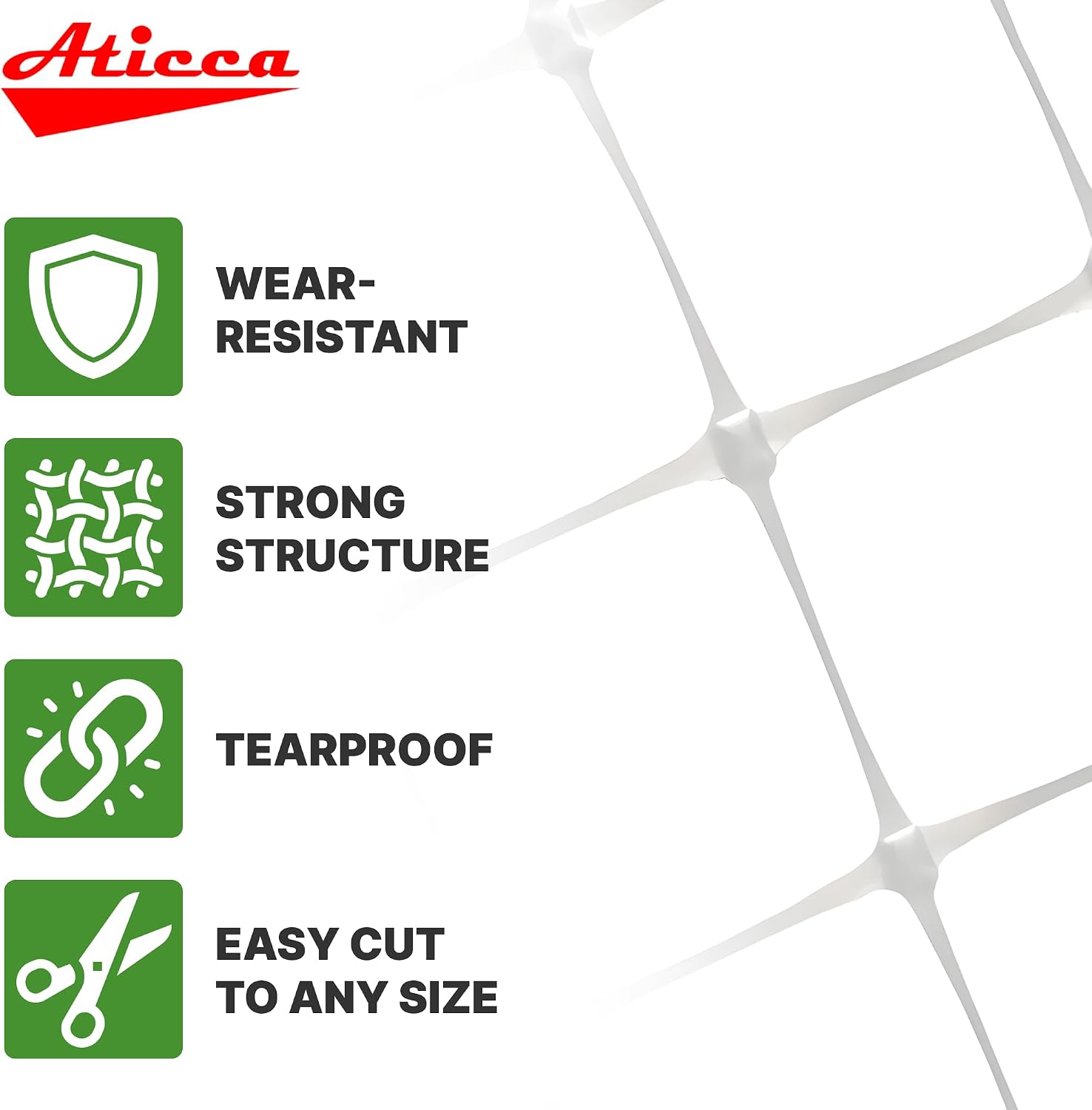 ATICCA Plastic Trellis Netting 47" x 328 ft Heavy Duty Plant Support Netting White - 6 Inch Garden Trellis on Roll