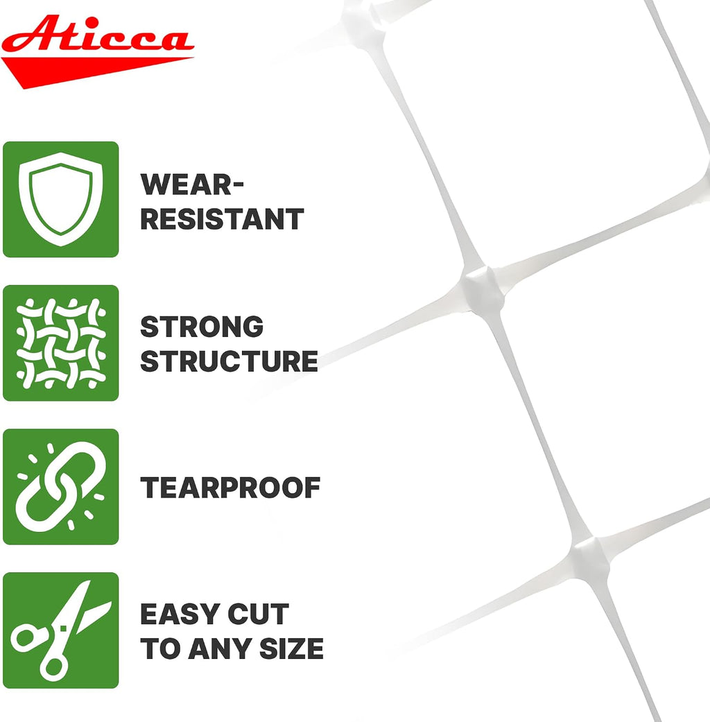 ATICCA Plastic Trellis Netting 79" x 328 ft Heavy Duty Plant Support Netting White - 6 Inch Garden Trellis on Roll