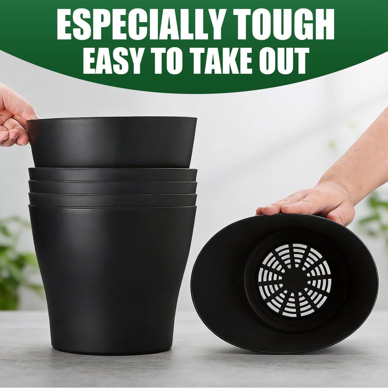 8inch Plant Pot with Large Drainage Holes &Saucer for Indoor Outdoor Plants | 6 Pack 8" Plastic Nursery Pots- Garden