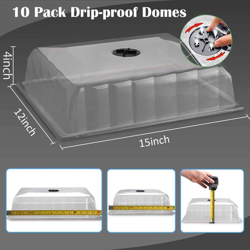 RooTrimmer 10-Pack Leak-Proof Humidity Domes, Plastic Clear Seed Starter Dome, Seed Starter Tray Covers Humidifying and