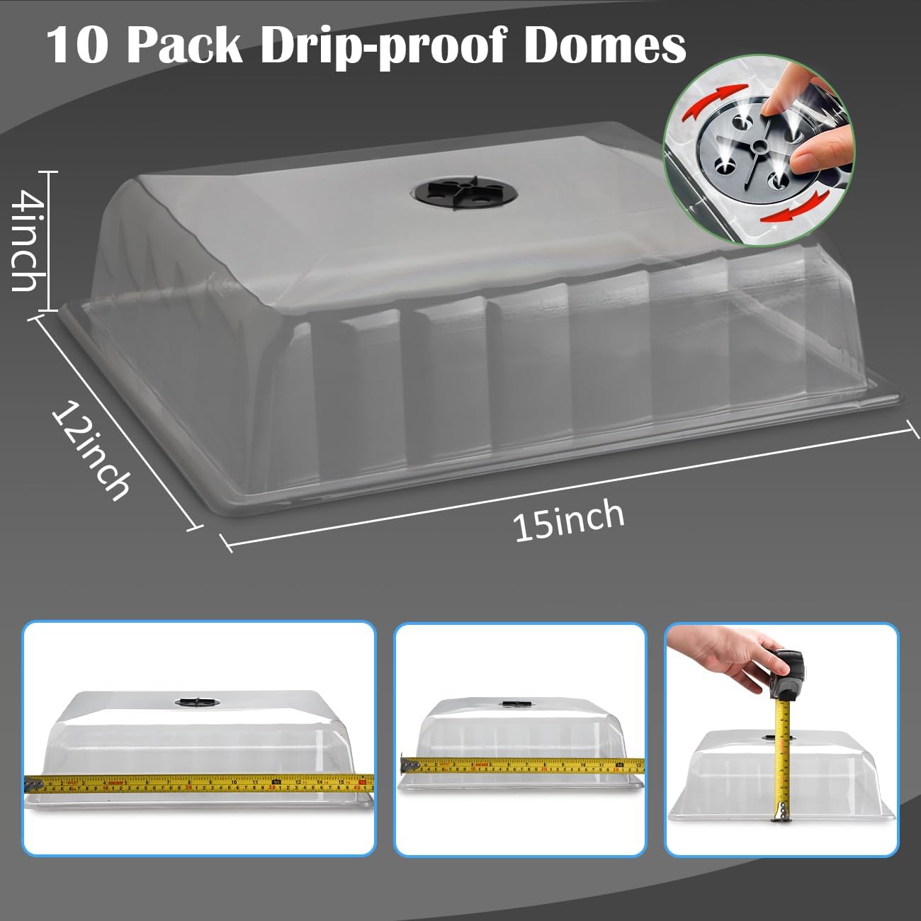 RooTrimmer 10-Pack Leak-Proof Humidity Domes, Plastic Clear Seed Starter Dome, Seed Starter Tray Covers Humidifying and