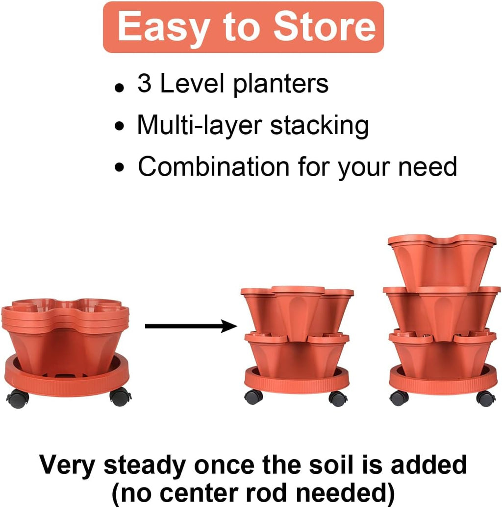 DUNCHATY Stackable Planters 3 Tier Vertical Garden Planting Tower Planters Strawberry, Herb, Flower, and Vegetable