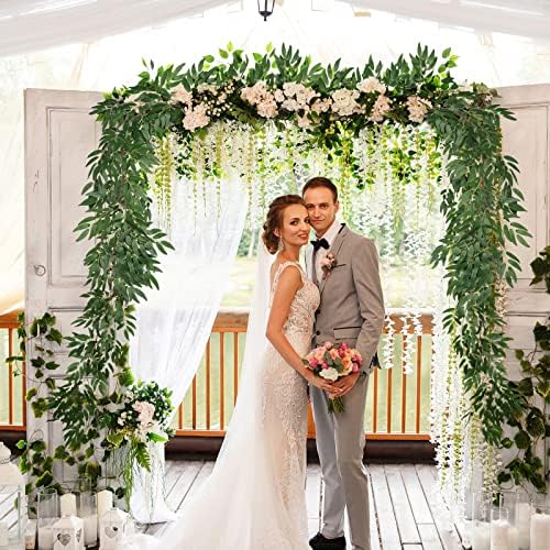 RECUTMS 4Pcs Artificial Silk Willow Leaves Vine Twigs 5.9Ft Green Garland