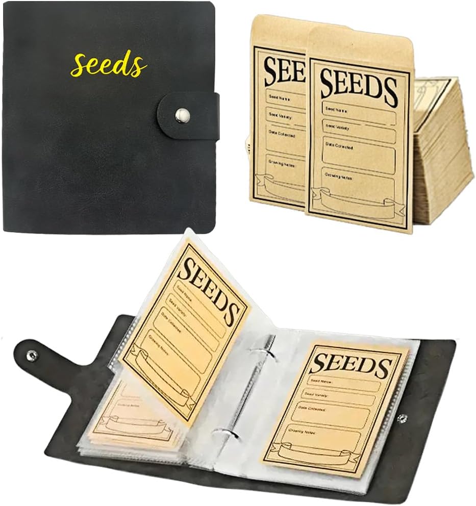 Seed Storage Organizer Binder, Seed Packet Organizer with 50 Clear Pockets