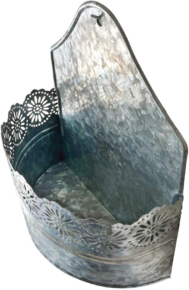 Lily's Home Indoor Outdoor Wall Mounted Planter with Floral Accents for Succulents, Cacti, Herbs, Faux Plants