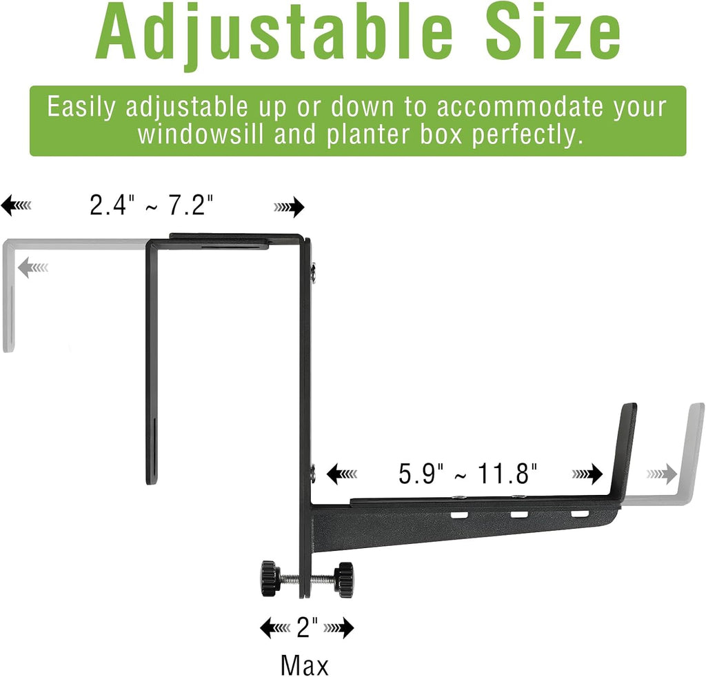 Window Box Brackets, Adjustable Hanging Railing Planter Box Brackets | Heavy Duty,Wall Mount Iron flower Box Holder for