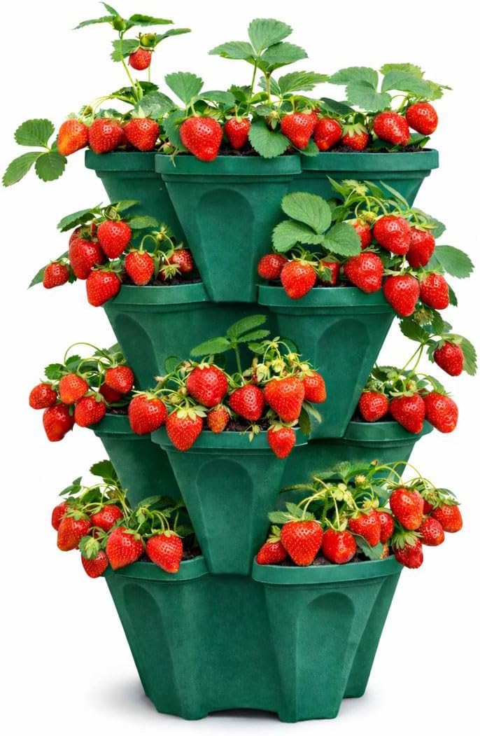 Large Vertical Planter Tower – 4 Tier Stackable Garden Planter, 16 Plant Sites, Commercial Grade Strawberry Planter
