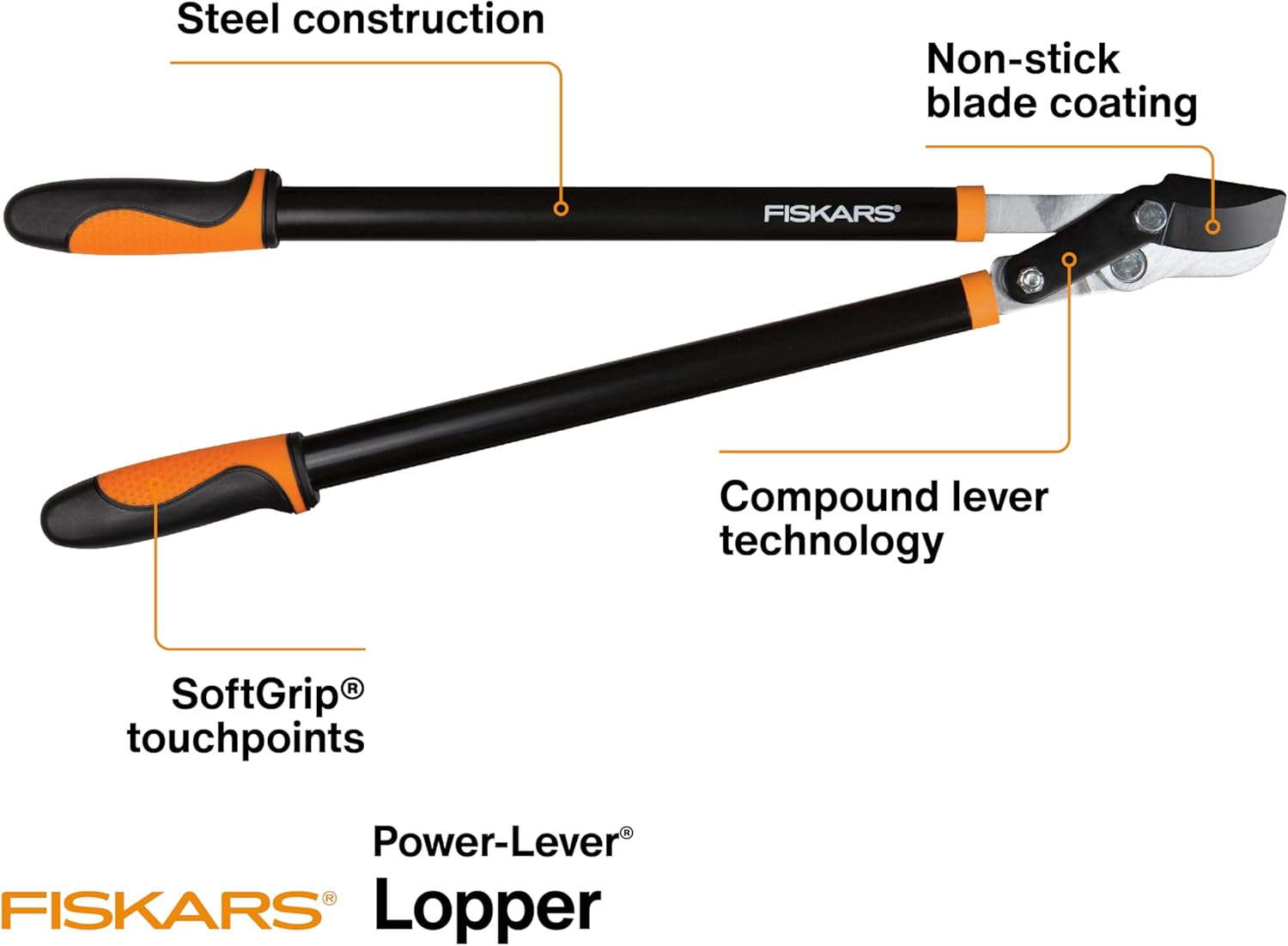 Fiskars 28" Power-Lever Garden Bypass Loppers, 1.75" Cut Capacity