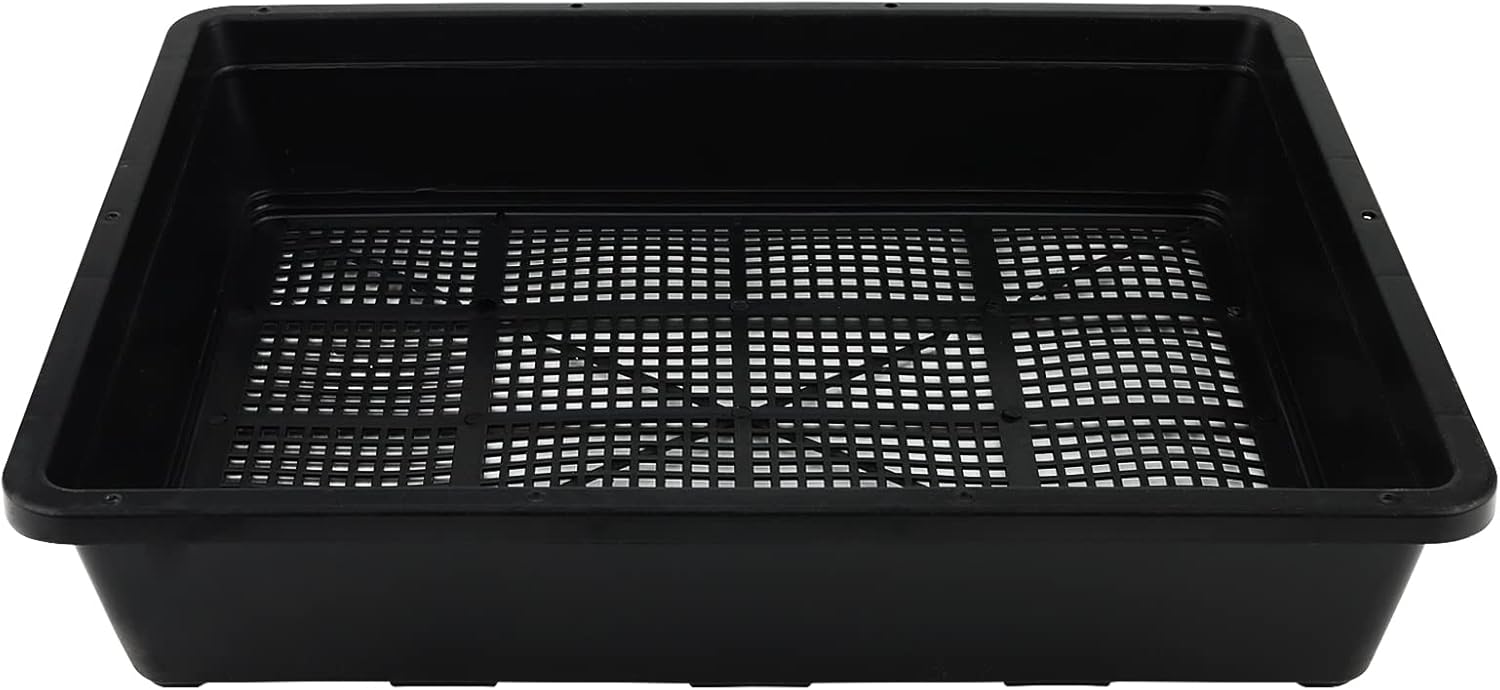 14 Pack 15 x 12 Inch Seed Starter Trays, Plastic Garden Mesh Bottom Plant Germination Trays, Black Growing Tray for