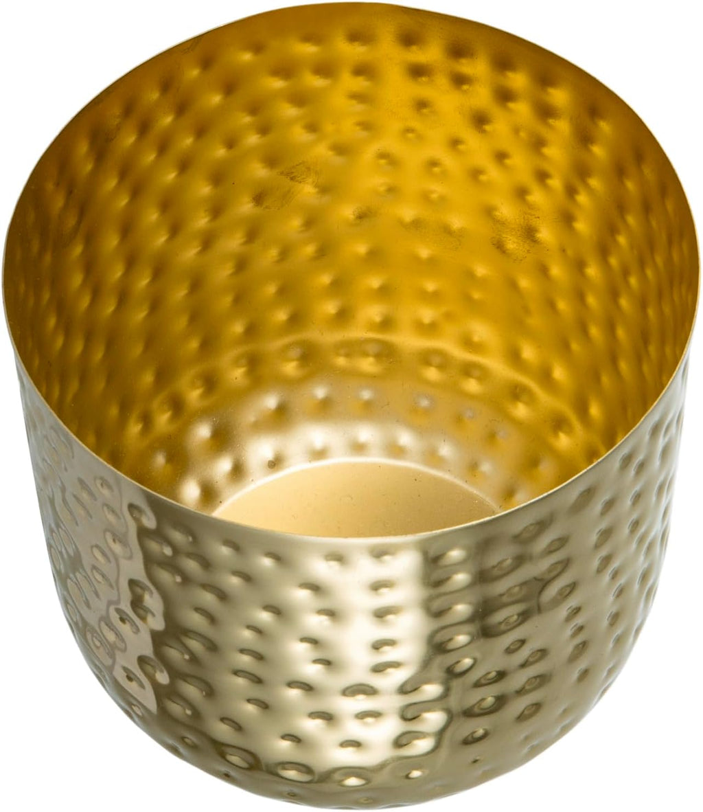 MyGift 6-Inch Shiny Brass Tone Metal Plant Pot with Hammered Texture, Cylindrical Indoor Succulent Planter