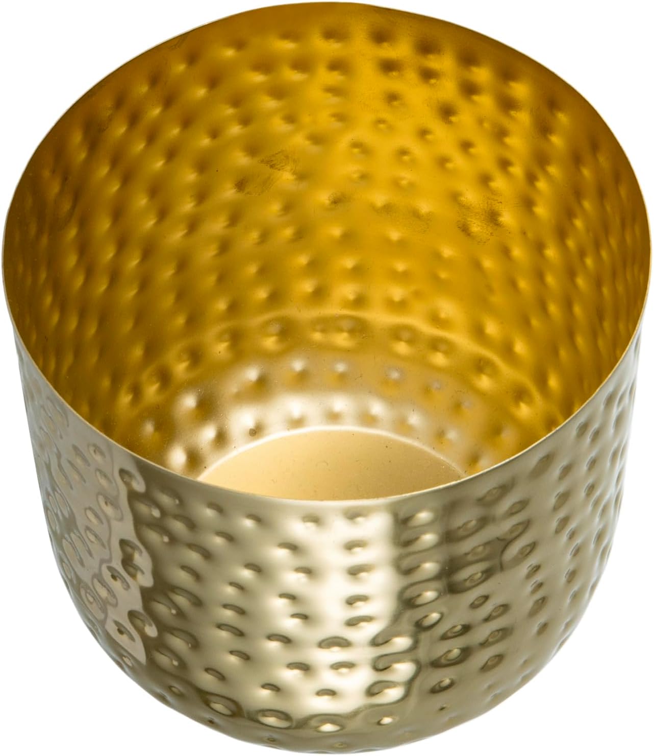 MyGift 6-Inch Shiny Brass Tone Metal Plant Pot with Hammered Texture, Cylindrical Indoor Succulent Planter