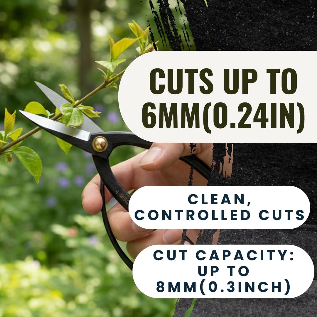 SenkichiKin Bonsai Scissors 7in (180mm) – Made in Japan Pruning Shears, Sharp Carbon Steel for Precision Trimming
