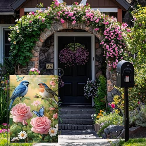 Spring Summer Bird Garden Flags for Outside 12x18 Double Sided
