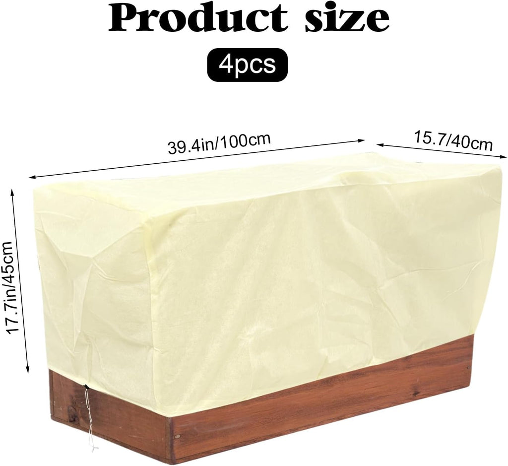 4 Pcs Rectangular Planter Box Cover Freeze Protection, Flower Box Covers Winter Frost Blanket with Drawstring for