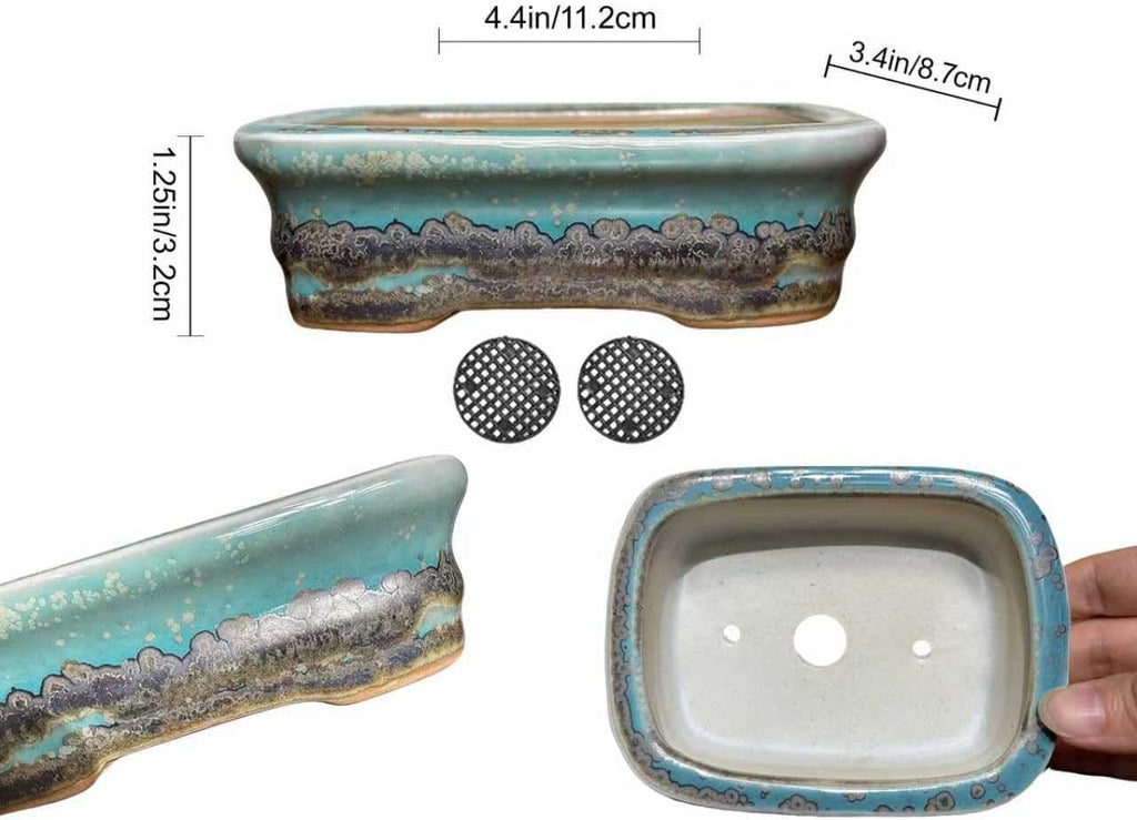 5-Pack Bonsai Pots with Drainage, 5" Shallow Red & White Planters | Glazed ceramic bonsai pot with drainage hole, small