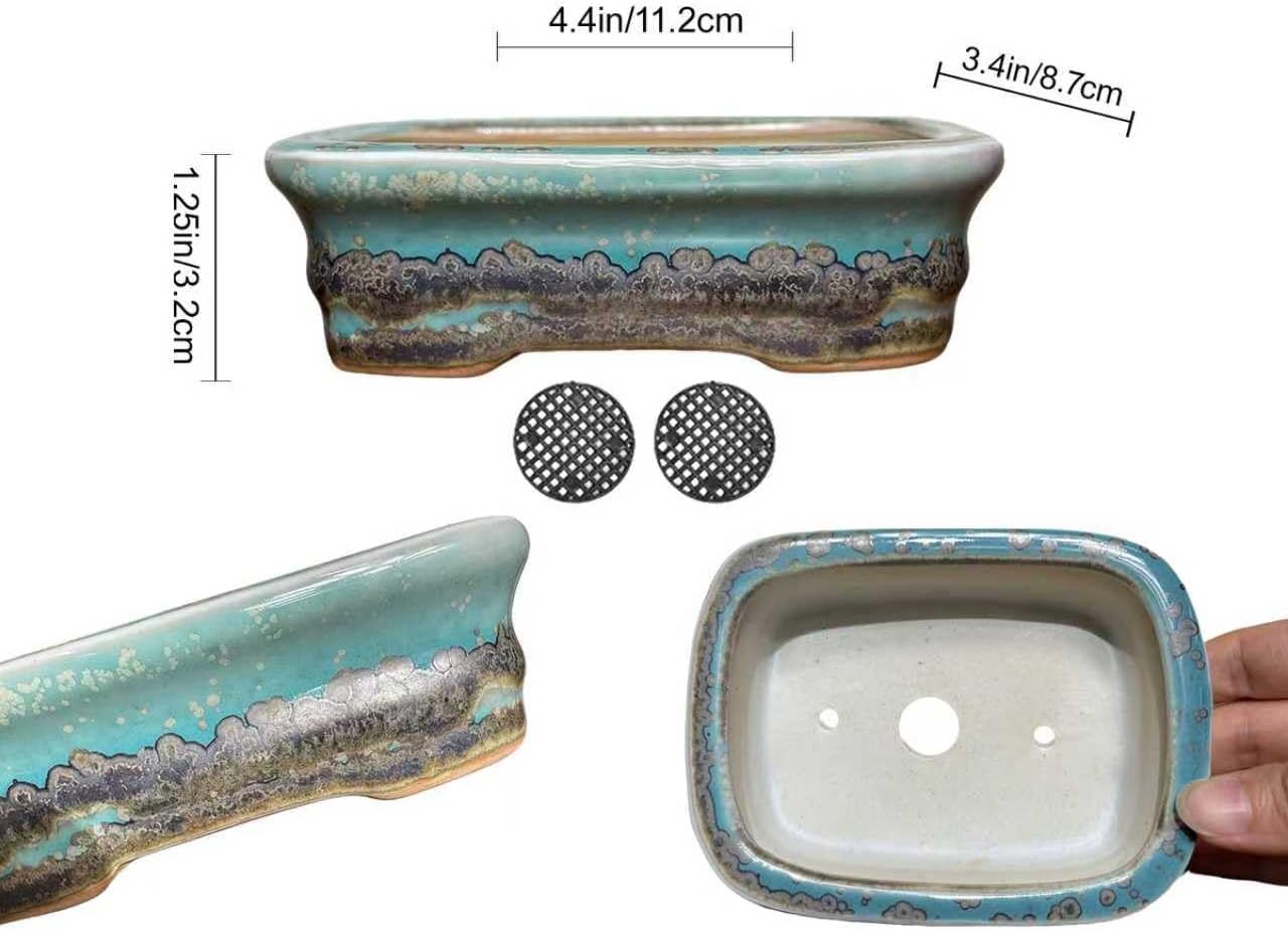 5-Pack Bonsai Pots with Drainage, 5" Shallow Red & White Planters | Glazed ceramic bonsai pot with drainage hole, small