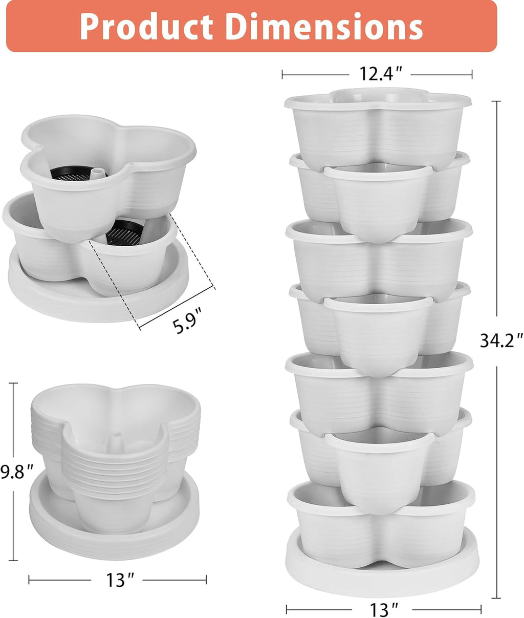 VECELO 7 Tier Vertical Garden Planter, Self Watering Stackable Planters with Wheels for Strawberries, Herbs, Flowers