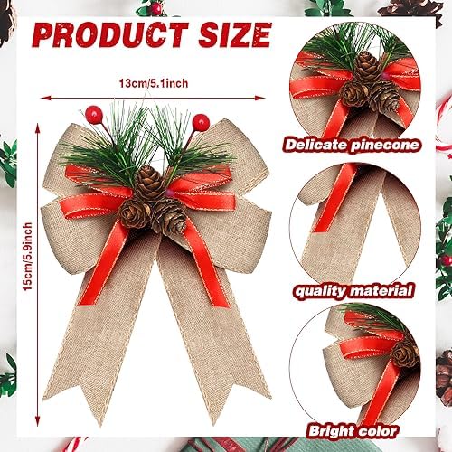 Syhood 6 Pcs Christmas Bows Xmas Velvet Bows Tree Decor, Burlap