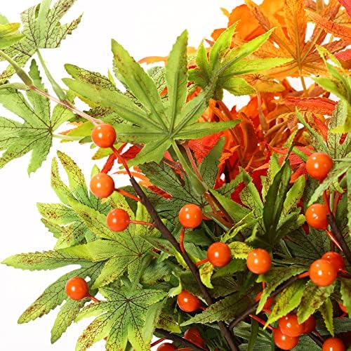 Whaline 12 Pack Fall Berry Stems Autumn Artificial Orange Glossy Berry Twigs Faux Berries Picks for Thanksgiving Christmas Tree Ornaments Crafts Holiday Home Festival Xmas Decoration