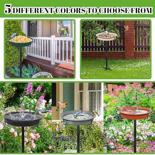 39In Freestanding Birdbaths Bowl Outdoor, Free Standing Garden Bird Bath Bird Feeder Bowl with Metal Stake, Detachable Decoration Spa Birdfeeder for Garden Patio Yard Lawn, 4 Spiky Feet (Grey)