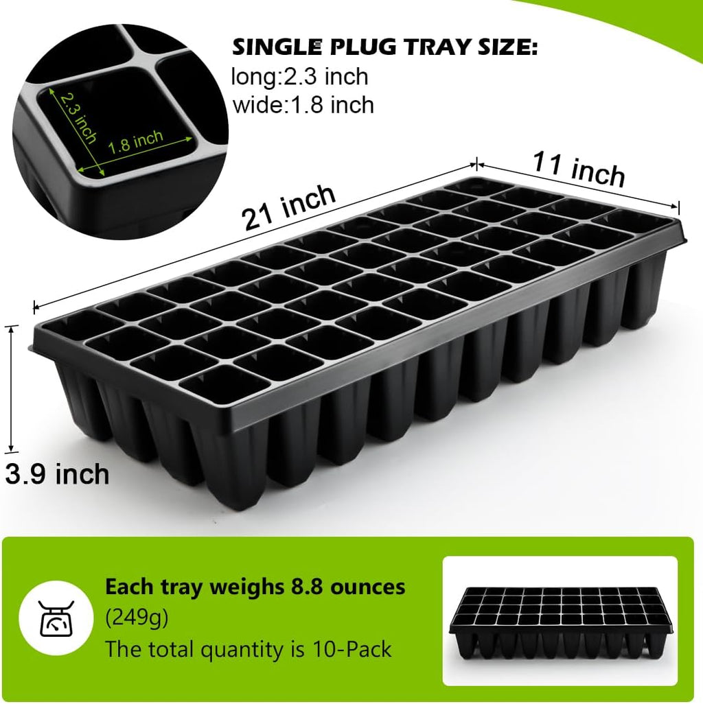 RooTrimmer 10 Pack 40 Cell Seed Starter Trays - Extra Deep 3.9" Plastic Nursery Trays, 20" x 10"，Fits Standard 1020