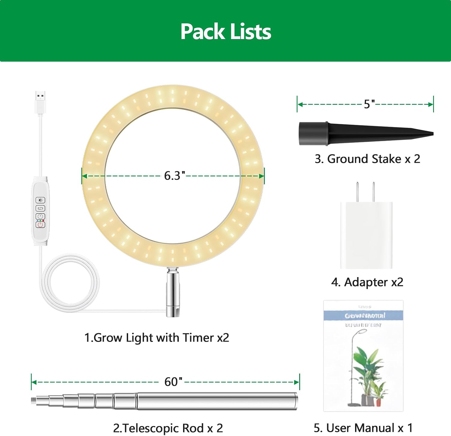 SDOVUERC Full Spectrum Grow Lights for Indoor Plants – Adjustable Height Plant Lamp with Wood‑Grain Finish, 6/12/18H