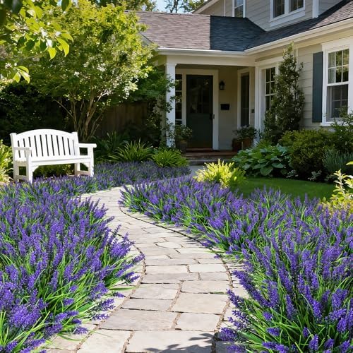 16PCS Artificial Flowers for Outdoors, Fake Lavender Plant, Purple