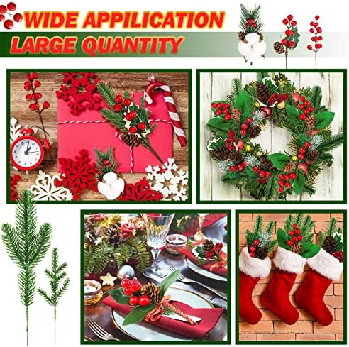 Yunlly 60 Pcs Christmas Pine Picks Holly Berry Pinecones, Stylish Style