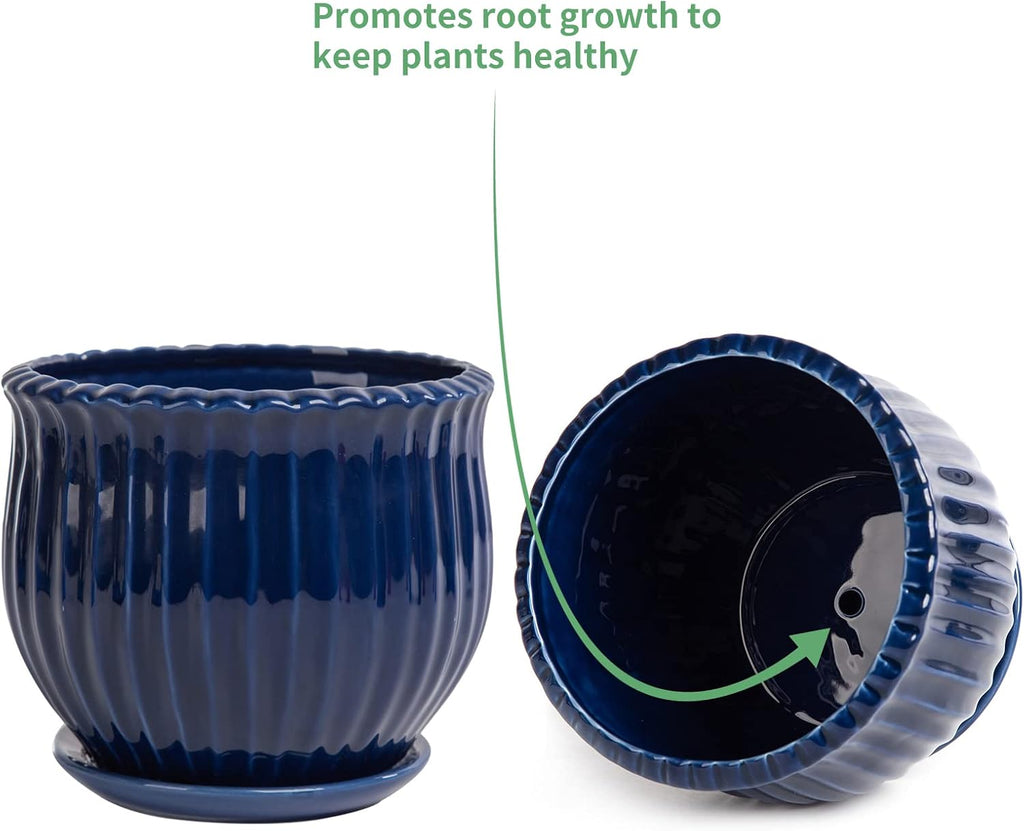 Ceramic Flower Pots, Ceramic Planters with Drainage Hole and Saucer, Modern Round Ceramic Succulent Plant Pots with