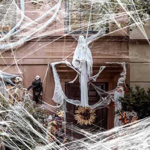 1000 sqft (0.67 Pound) Halloween Spider Webs Decor, Halloween Decorations with 60 Fake Spiders, Super Stretch Cobwebs Spider Webs for Holiday Indoor and Outdoor Party Supplies