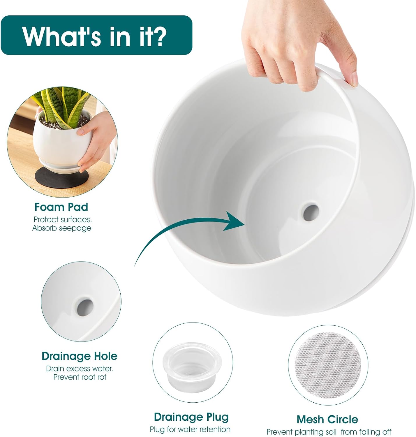 vancasso 3-Pack Ceramic Plant Pots, 3.7/4.8/6.2 Inch Indoor Planters with Saucers & Drainage Hole Planter pots for