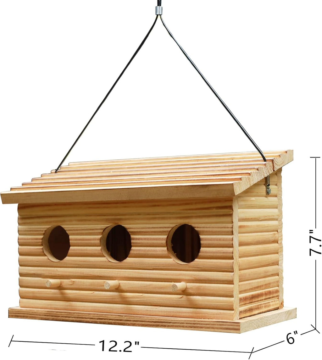 Bird Houses for Outside,Outdoor Bird House Room for 3 Bird Families 3 Hole Bluebird Finch Cardinals Hanging Birdhouse