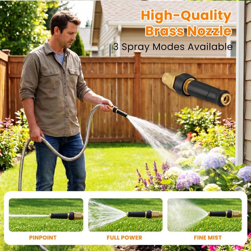 Expandable Metal Garden Hose 50 FT - 304 Stainless Steel Water Hose 50 FT - Lightweight non Kinking Flexible Garden