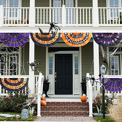 4 Pcs Halloween Bunting Flags for Outside 3 x 1.5 ft Pleated Half Fan Flag