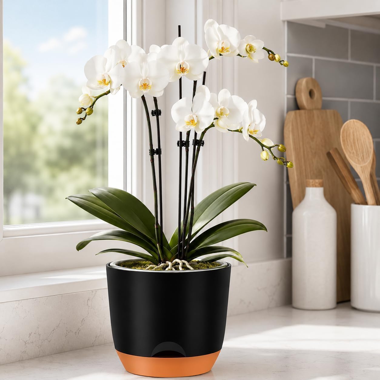 QCQHDU 5.7Inch Orchid Pots with Holes for Repotting, Double-Layer Plastic Self Watering Flower Pots for Indoor Plants
