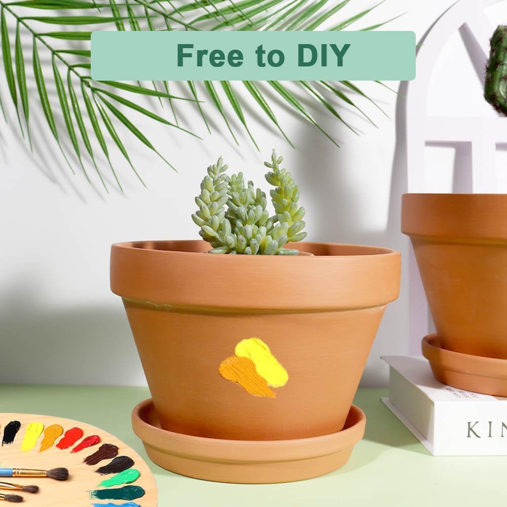 8 Inch Terracotta Pots with Saucer - 1 Pack Large Terra Cotta Pot with Drainage Hole, Clay Planters Pot for Indoor