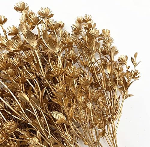 PASYOU Gold Fake Plants, Artificial Flowers Decoration for Christmas Golden Leaves Grass Plastic Faux DIY Crafts Indoor Outdoor Home Garden Party Room Bedroom Wedding Table Centerpiece Decor, 4 Pack