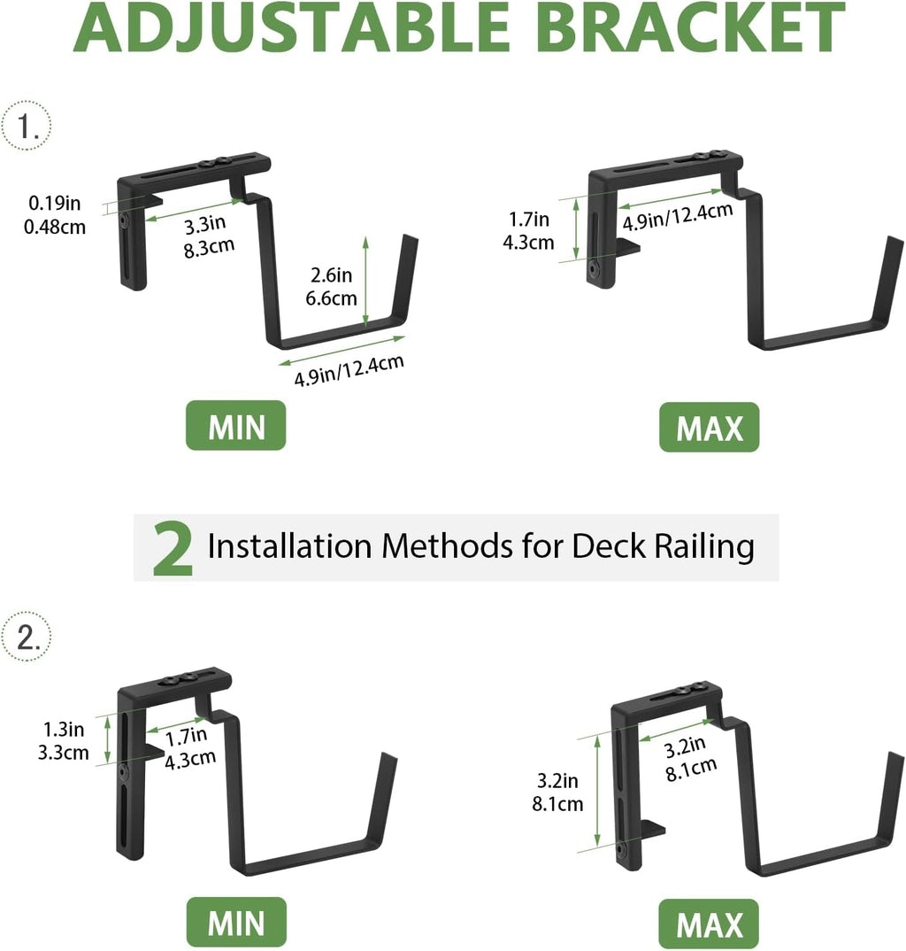 Railing Planter Box 4 Pack Window Boxes Planters with Adjustable Brackets | 17 Inch Rectangular Hanging Flower Pots