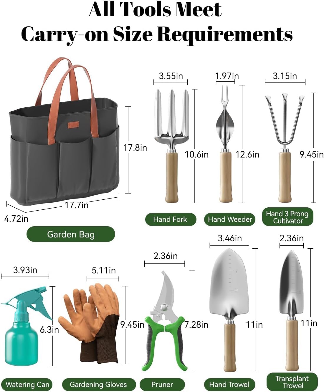 VerdantVibes 9-Piece Garden Tool Set - Heavy Duty Gardening Hand Tools with Ergonomic Non-Slip Grips, Rust-Resistant
