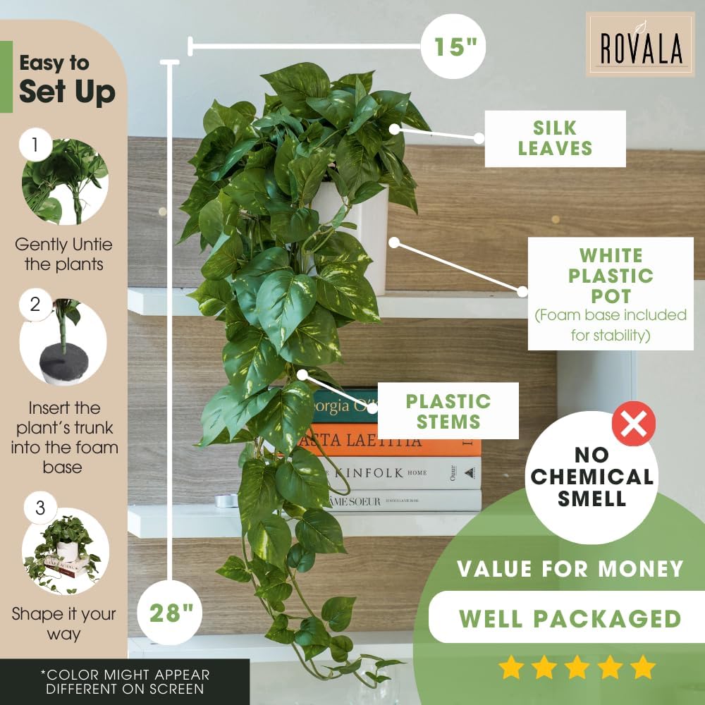 MY ROVALA Silk Plants for Home Decor Indoor in Pot Realistic Artificial Plants Hanging Faux Plants Indoor Fake Potted