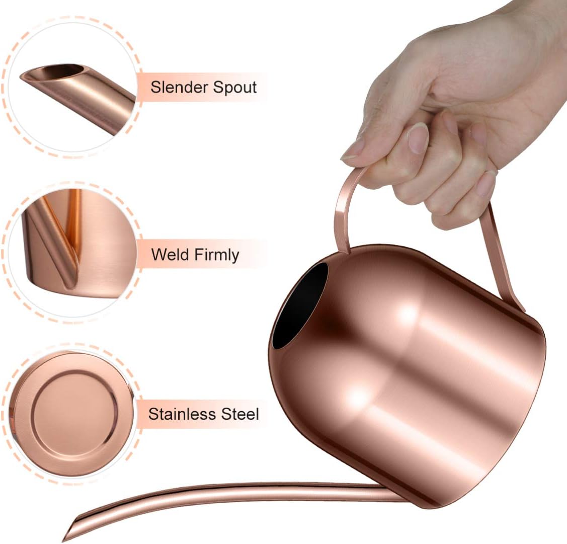 Yardwe 1000ml Stainless Steel Watering can for Indoor Plants, Long Spout Watering Pot for Garden Home Office, Rose Gold