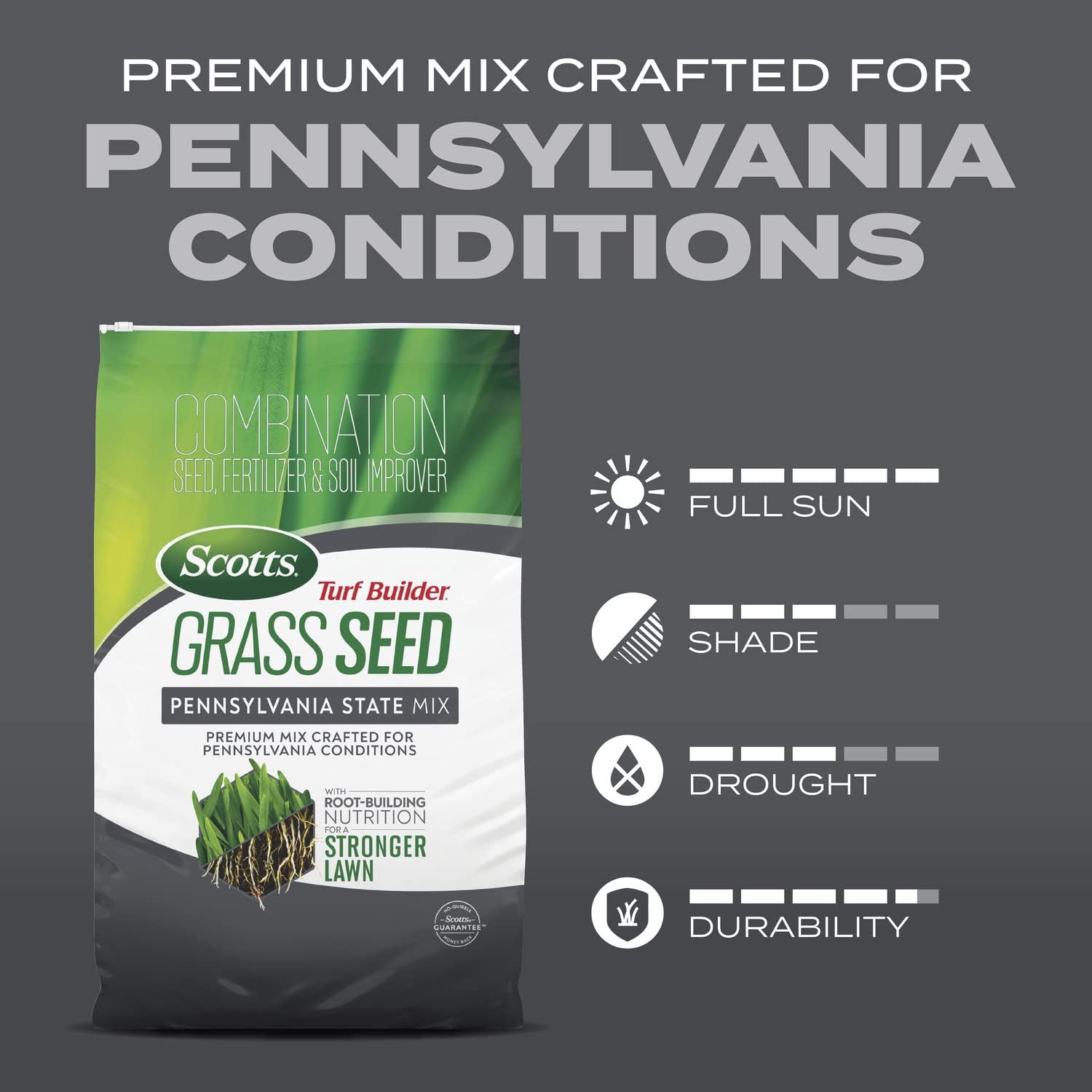 Scotts Turf Builder Grass Seed Pennsylvania State Mix, 5.6 lbs. | Grass Seed Plus Lawn Fertilizer and Soil Improver