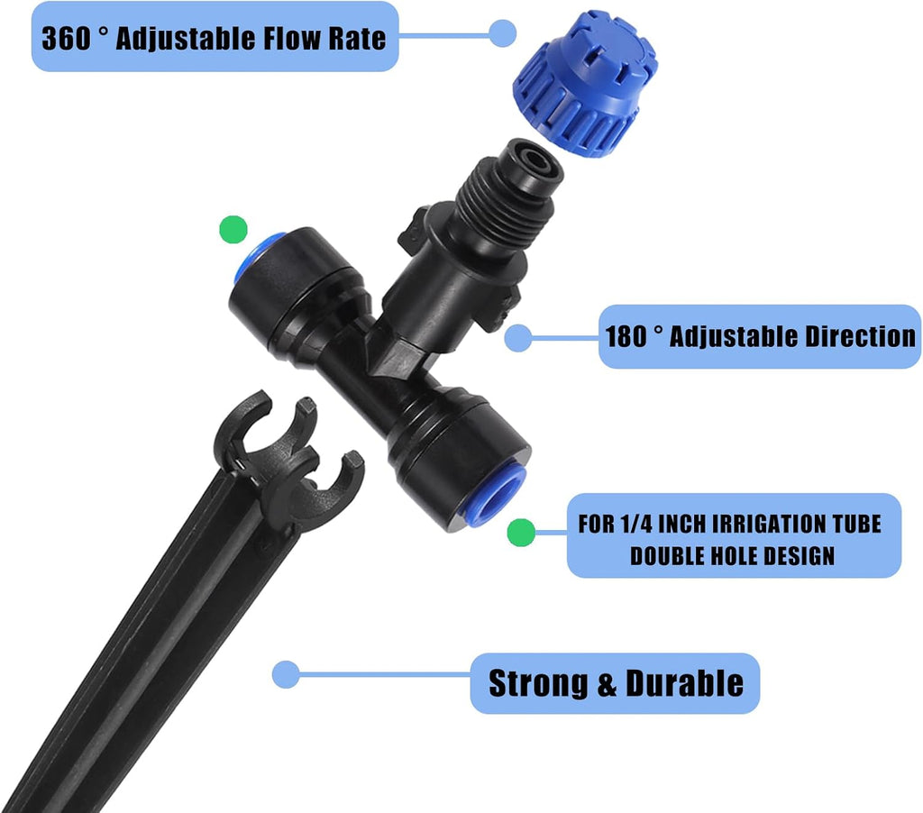 HUISUYTON 36 Pcs Push-to-Fit Drip Irrigation Emitters for 1/4 inch Tubing | Quick-Connect Drip Emitters on 5.8" Sturdy