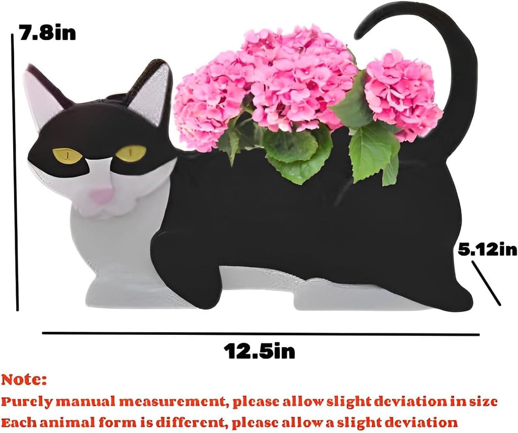 Black and White Cat Planter Pots, Animal Shaped Flower Pot | Cute Plant Gift for Women and Pet Lovers, Indoor Outdoor