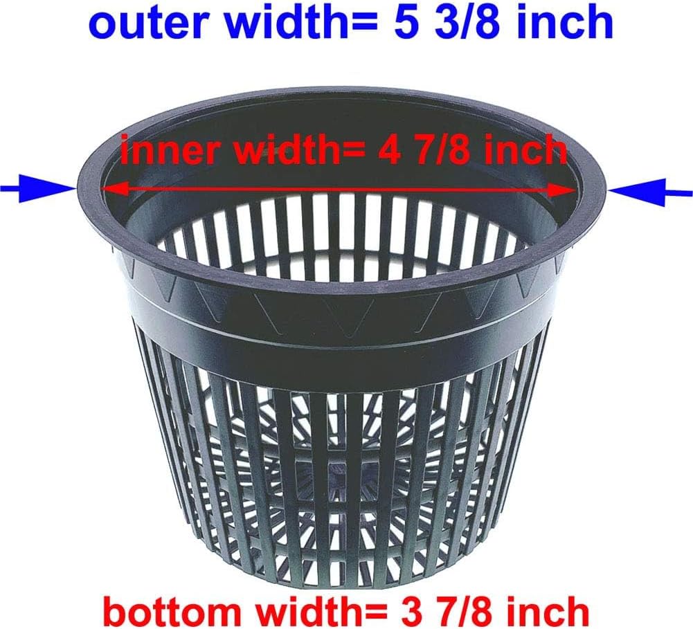 HORTIPOTS 5 Inch Net Pots Raised Center Bottom Mesh Side Wide Rim Round Cup with Free Reflective Top Lids for