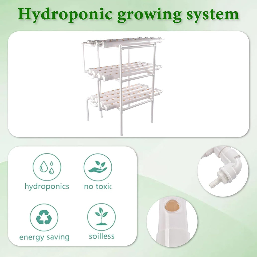 Hydroponic Grow Kit, 3 Layer 108 Plant Sites 12 Food-Grade PVC-U Pipes Hydroponics Planting System with Water Pump